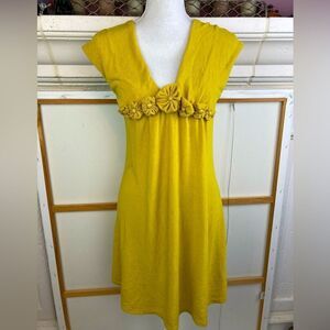 Funky People VTG lemon/ chartreuse dress w/attached flowers w/ stone centers